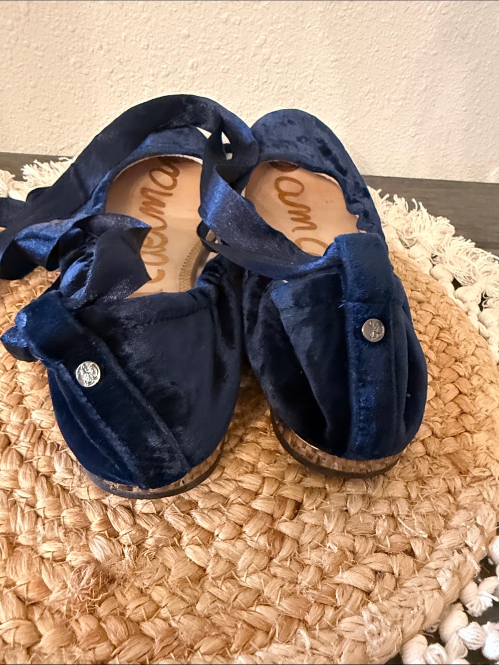 Sam Edelman Navy Blue Velvet Ankle Tie Ballet Flats Size 10 - Picture 8 of 14